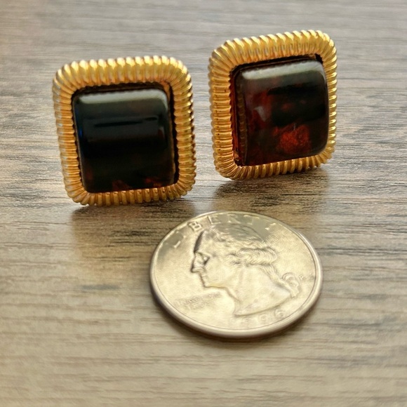 Vintage Amber Gold Clip On Earrings - Picture 6 of 7